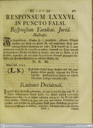 Responsum LXXXVI. In Puncto Falsi