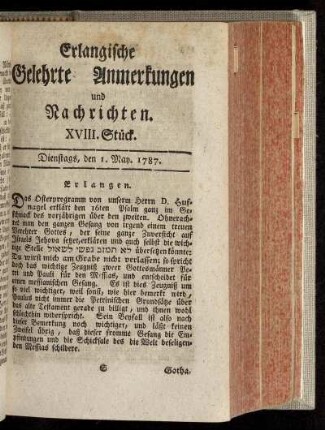 XVIII. Stück. Dienstags, den 1. May. 1787.