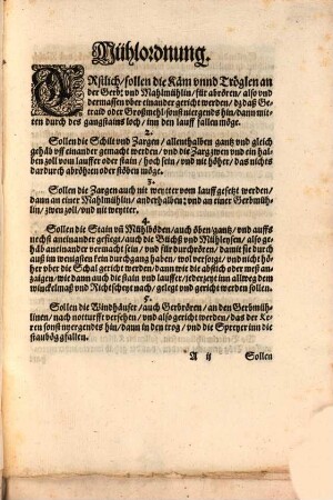 Ernewerte Mühl- oder Müller-Ordnung der ... Herrn ... Fugger, Freyherrn zu Kirchberg und Weyssenhorn