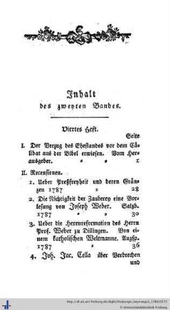 Inhalt des zweyten Bandes.