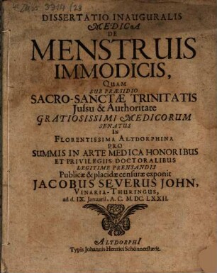 Diss. ... de menstruis immodicis