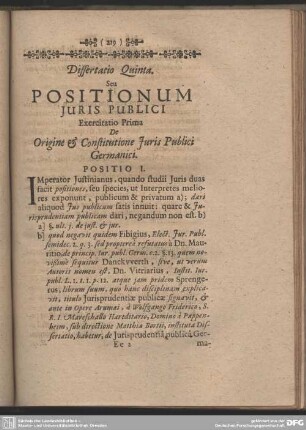 Dissertatio Quinta. Seu Positionum Juris Publici Exercitatio Prima De Origine & Constitutione Juris Publici Germanici