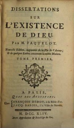 Dissertations Sur L'Existence De Dieu, 1