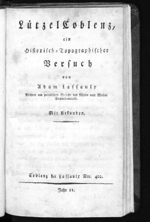 Lützel Coblenz, ein historisch topographischer Versuch