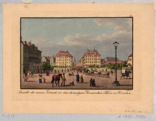 Blick vom Pirnaischen Platz in Dresden in die Landhausstraße auf zwei Palais von Thormeyer (vormalige Stelle des Pirnaischen Tores), links die ***apotheke