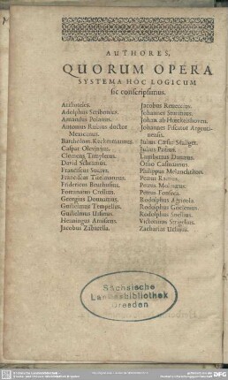 Authores Quorum Opera Systema Hoc Logicum sic conscripsimus
