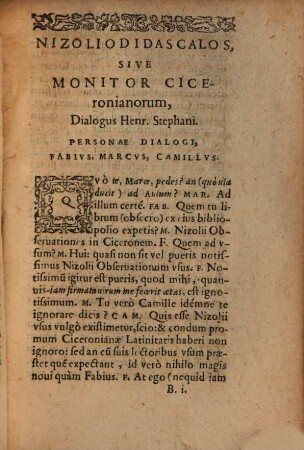 Henr. Stephani Nizoliodidascalus sive monitor Ciceronianorum Nizolianorum dialogus