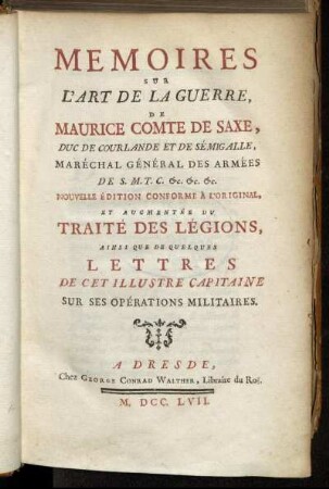 Memoires Sur L'Art De La Guerre