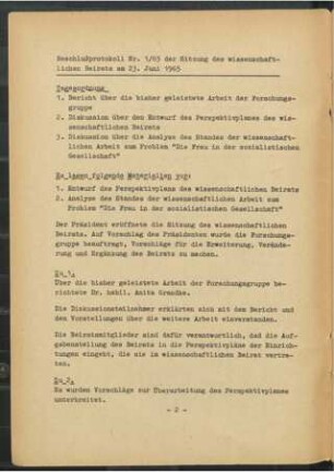 Beschlußprotokoll Nr.1/65 des wissenschaftlichen Beirats am 23. Juni 1965