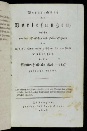 Vorlesungsverzeichnis 1826/27