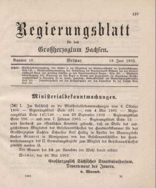 56. Ministerialbekanntmachung, betreffend Wechsel in den Mitgliedern des Stellenausschusses der Handwerkskammer