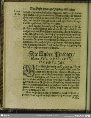 Die Ander Predigt, vom XVI. XVII. XVIII. XIX. und XX. Jahr.