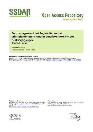 Zeitmanagement bei Jugendlichen mit Migrationshintergrund in berufsvorbereitenden Bildungsgängen