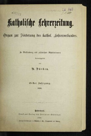 1: Katholische Lehrerzeitung - 1.1890