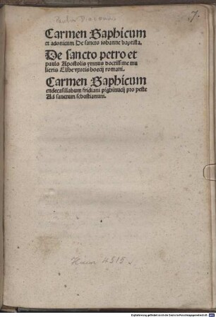 Carmen de sancto Johanne Baptista. -