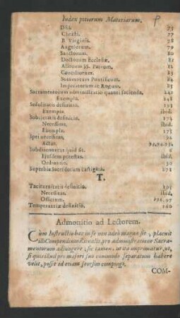 Admonitio ad Lectorem.