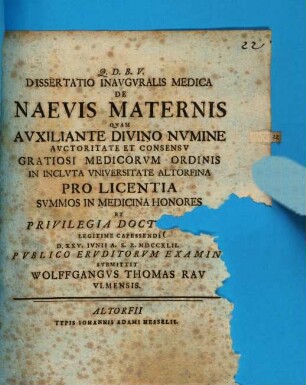Dissertatio Inauguralis Medica De Naevis Maternis