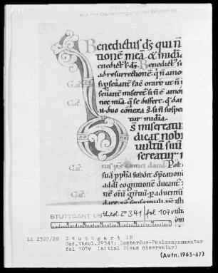 Petrus Lombardus, Psalmenkommentar — Initiale D (eus misereatur), Folio 107verso