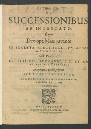 Centuriae duae De Successionibus Ab Intestato