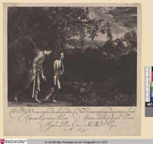 [Der große Tobias, Tobias zieht einen Fisch hinter sich her und wird von dem Erzengel Rafael begleitet; Tobias with the angel dragging the fish]