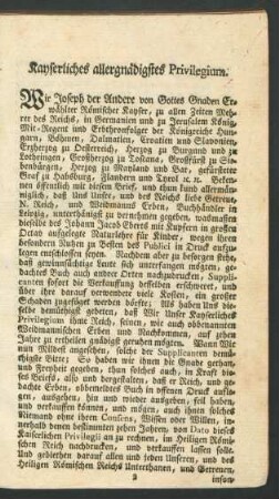 Kayserliches allergnaedigstes Privilegium.