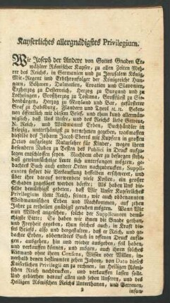 Kayserliches allergnaedigstes Privilegium.