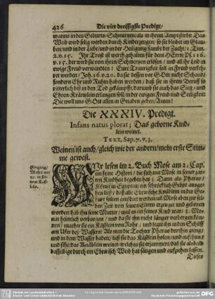 Die XXXIV. Predigt. Infans natus plorat; Das geborne Kindlein weinet