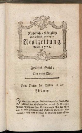 Zwölftes Stück; Den 19ten März. Wien, 1776.