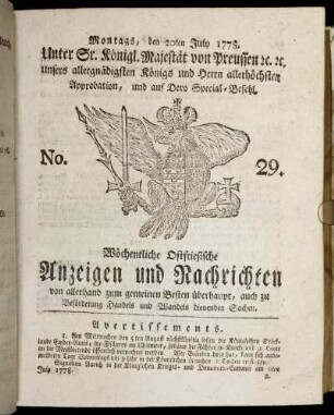 No. 29. Montags, den 20ten July 1778.