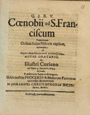 Coenobii ad S. Franciscum nomen cum ordinis huius historia