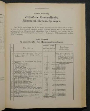 Zweite Abteilung. Beondere Sammelfonds. Kämmerei-Nebenrechnungen.