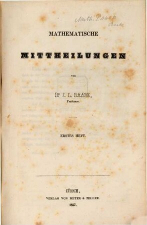 Mathematische Mittheilungen, 1