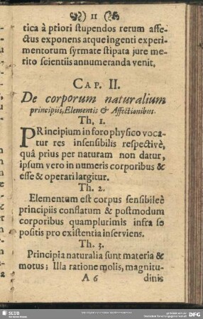 Cap. II. De corporum naturalium principiis, Elementis & Affectionibus