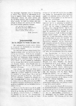 Jahresbericht über die Tätigkeit des Vereins im Jahre 1912