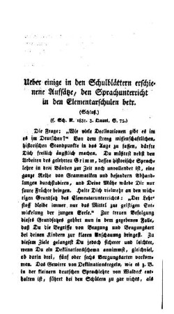 Ueber einige in den Schulblättern erschienene Aufsätze, den Sprachunterricht in den Elementarschulen betr. : (Schluß.)