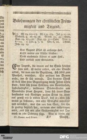 Belohnungen der christlichen Frömmigkeit und Tugend.