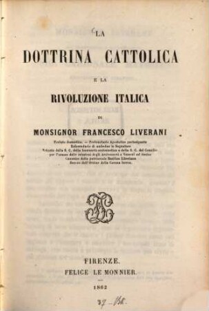 La dottrina cattolica e la rivoluzione italica