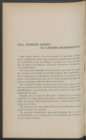 Una opinión sobre el lirismo modernista