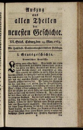XX. Stück. Coburg, den 14. May, 1763.