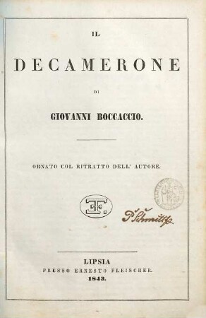 Il decamerone di Giovanni Boccaccio : ornato col ritratto dell'autore