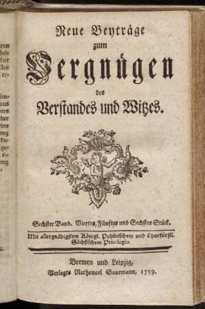 Sechster Band. Viertes, Fünftes und Sechstes Stück.