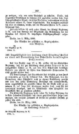 Unzulässigkeit der Zahlung eines Staatszuschusses an einen mit Verwaltung der Schulstelle beauftragten Präparanden : [IV. Elementarschulwesen]