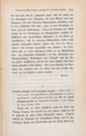 553-557 [Rezension] Haussonville, Joseph Othenin Bernard de Cléron, L'église romaine et le premier empire; 5