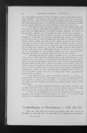 Verhandlungen zu Wordingborg. - 1426 [Mai 19].