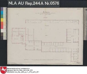 Grundriß vom Platzgebäude der Domäne Uplewarder Grashaus bei UPLEWARD Kolorierte Zeichnung von H. Balke Papier Format 46,0x34,2 M 1:130
