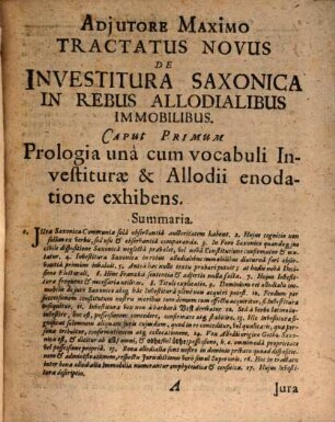 Tractatus novus de investitura Saxonica in rebus allodialibus immobilibus