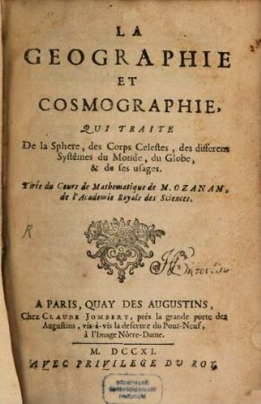 La Geographie et Cosmographie