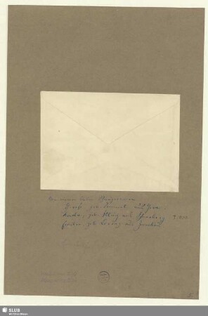 270/274: Briefumschlag - Mus.Schu.270/Mus.Schu.274 : Umschlag zu Briefen Mus.Schu.270 und Mus.Schu.274 : mit handschriftlichen Notizen Robert Schumanns auf Unterlage