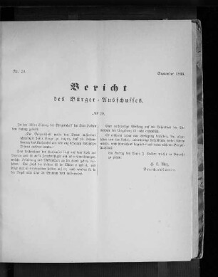 Nr. 20. Bericht des Bürger = Ausschusses. September 1866.