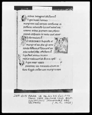 Capitula et Orationes officii — Salomes Tanz und Enthauptung des Täuferjohannes, Folio 114recto